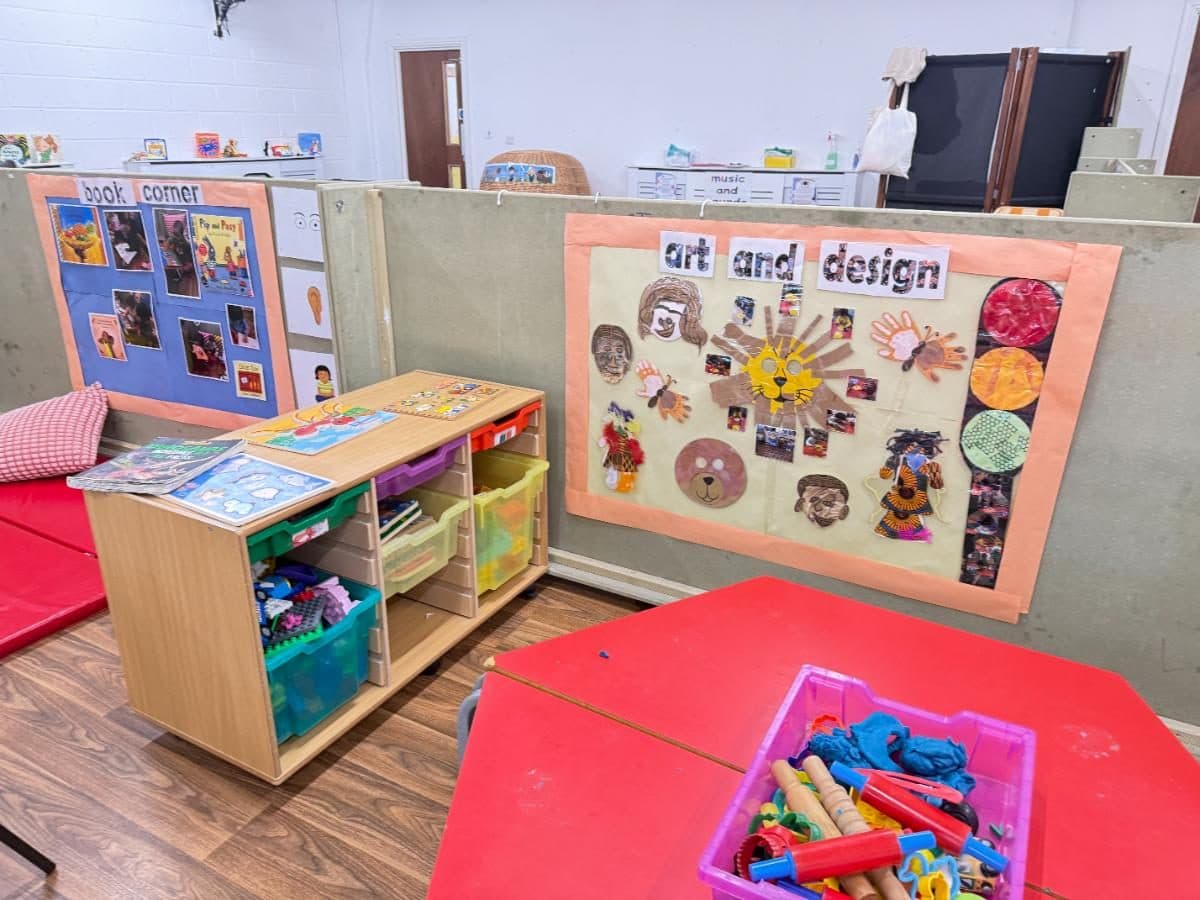destiny haven nursery classroom with art and design display board